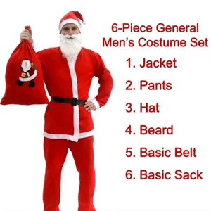 Dettagli completi del set costume da Babbo Natale 6 pezzi per uomo con barba e sacco