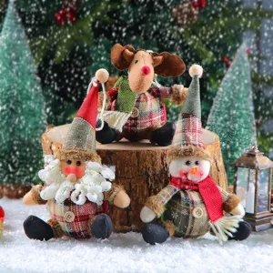 Christmas Plaid Fabric Reindeer Doll Hanging Ornament Button Plush Reindeer Toy Tree Decoration Festive Indoor Home Tabletop Decor