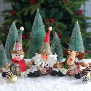 Set of 3 Christmas plaid plush dolls including snowman, elk, and Santa Claus ornaments