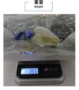 Detailed photo showing the 355g weight of the Christmas berry wreath on a digital scale.