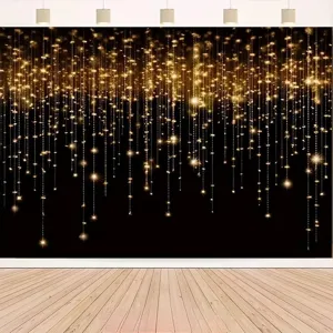 Sfondo Fotografico di Lusso Nero Oro Cielo Stellato per Decorazione Festa di Compleanno Modello Dorato Appeso a Parete in Poliestere