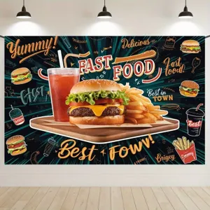 Fast Food Theme Photography Backdrop Burger Fries Soda Pattern Polyester Background For Birthday Party Photo Studio Decoration