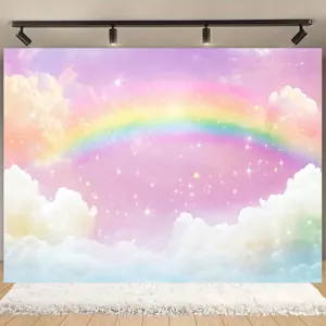 Dromerige Regenboog Wolken Fotografie Achtergrond Polyester Doek Voor Kinderen Verjaardagsfeest Binnen Buiten Decoratie