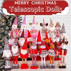 Christmas Standing Telescopic Doll Santa Claus Snowman Reindeer Plush Figurine Home Hotel Window Decoration Xmas Ornament