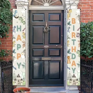 Cartoon Dinosaur Happy Birthday Banner For Kids Birthday Party Decoration Polyester Door Porch Sign Hanging Ornaments