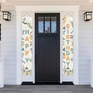 Cartoon dinosaur theme 'HAPPY BIRTHDAY' porch signs for kids' birthday party decoration