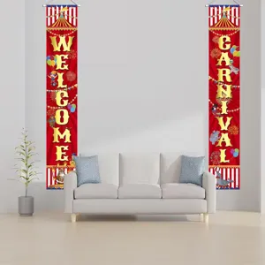 Circus carnival theme vertical porch banners with Welcome and Carnival text for party decoration