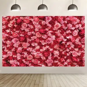 Fond de photographie élégant mur de roses rouges et roses pour mariages et décorations de fête.
