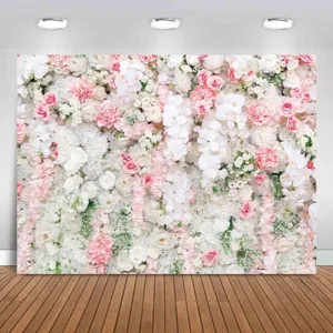 Toile de fond de photographie florale rose et blanche élégante pour mariage et fête