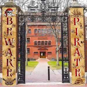 Beware Pirate theme door banners with skulls for Halloween party porch decoration