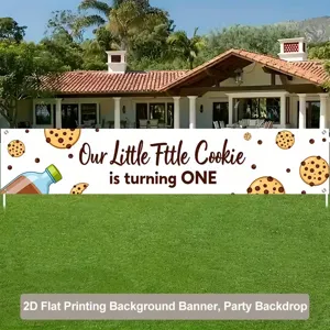 Banner zum 1. Geburtstag für den Garten mit Keks-Motiv und Outdoor-Party-Hintergrund