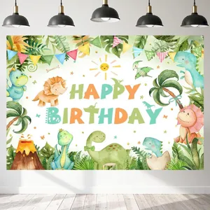 Dinosaurier Geburtstags-Hintergrund für Kinder mit Happy Birthday Schriftzug Deko
