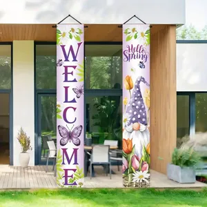 Dekorative Willkommen Frühling Veranda-Banner mit Zwerg Schmetterling und Blumen