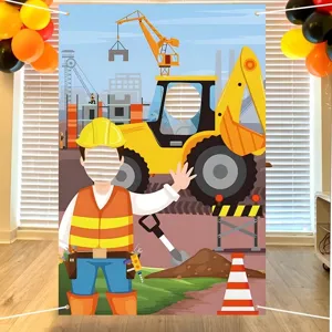 Pancarta de fondo para fiesta de construcción de niños, decoración para fotomatón