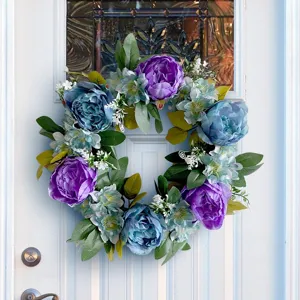 Artificial Peony Flower Wreath Lavender Hanging Decoration For Front Door Wall Wedding Party Home Decor Floral Vine Ring