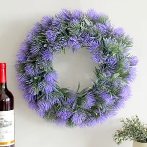 Realistic purple lavender-style faux floral wreath for wall and door holiday decoration