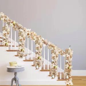 Artificial cream maple leaf and pumpkin garland for Thanksgiving staircase decoration