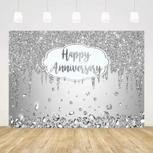 Toile de Fond Photographie Joyeux Anniversaire Bannière en Polyester pour Décoration de Fête Anniversaire Motif Floral Paillettes Fond Mural