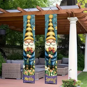 Colorful Spring gnome porch banners featuring tulip flowers for festive garden decoration