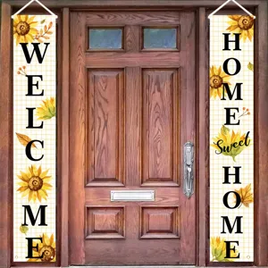 Bannières de porche tournesol décoratives avec texte Welcome Home pour porte d'entrée
