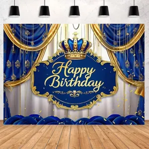 Königlicher Hintergrund in Blau und Gold zum Geburtstag mit Krone