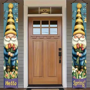 Spring gnome porch banners with tulip elements for front door decor