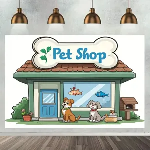 Cute cartoon pet shop theme backdrop for kids birthday party photography decoration