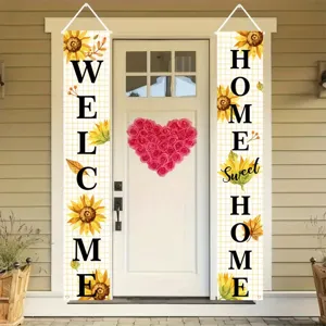 Jeu de bannières de porche tournesol et carreaux Welcome Home pour décoration.