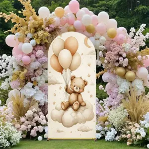 Funda de Fondo de Arco Oso de Peluche en Nube Decoración Fiesta de Cumpleaños Niños Poliéster Estampado Fondo en Forma de U