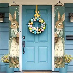 Pancartas de Pascua para porche con lindo conejo y huevos coloridos para decoración exterior