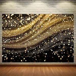 Sfondo fotografico di lusso nero e oro glitterato per decorazione di feste di compleanno
