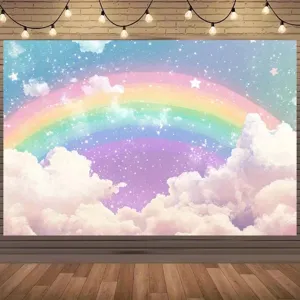 Dromerige regenboog en wolken fotografie achtergrond voor verjaardagsfeestjes