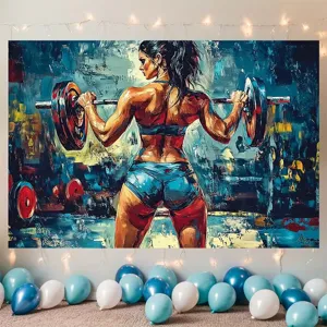 Lebendiger Ölmalerei-Stil Fitness-Hintergrund mit Gewichtheberin für Fotografie