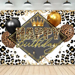 Sfondo fotografico leopardato Buon Compleanno per la decorazione murale per feste