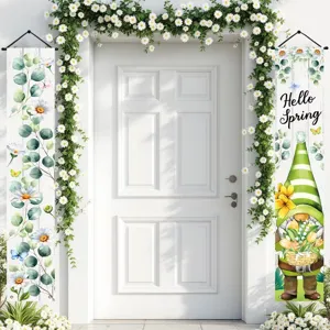 Hello Spring Porch Banners Gnome Daisy Floral Design Pongee Door Hanging Couplets For Outdoor Garden Home Spring Decoration