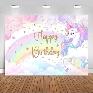 Magical dreamy rainbow unicorn photography backdrop for kids birthday party decor