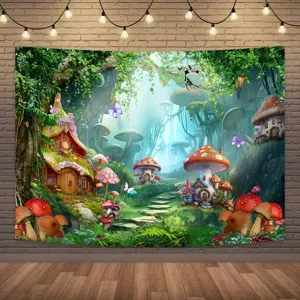 Fantasie Baumhaus und Zauberwald Fotohintergrund Tuch für Geburtstagsparty Dekoration