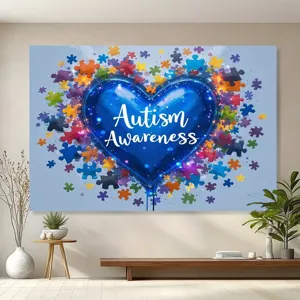 Autism Awareness photography backdrop with heart and colorful puzzle pieces decor