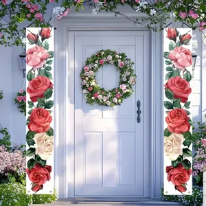 Romantische Verandabanner mit bunten Rosenmustern für die stilvolle Haustürdekoration.