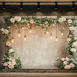 Toile de Fond Photographie Pastorale Florale Jardin de Roses Décoration de Fond pour Fête Mariage Séance Photo Tissu Pongee Imprimé