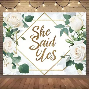 Fresh Floral Wedding Photography Backdrop She Said Yes Engagement Party Banner Polyester Backdrop Cloth For Photo Studio Prop
