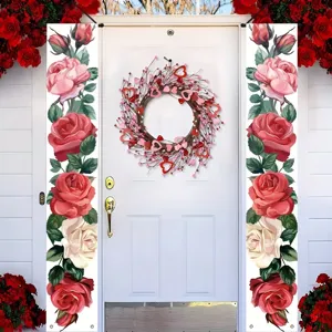 Romantische Banner mit Rosen-Blumenmuster für den Hauseingang zum Valentinstag