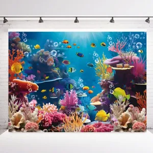Fondo Fotográfico Mundo Submarino Tema Océano Arrecife de Coral Peces Tropicales Decoración Fiesta Cumpleaños Niños Tapiz de Poliéster
