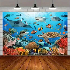 Fondo fotográfico de alta definición tema océano con animales marinos para fiestas infantiles