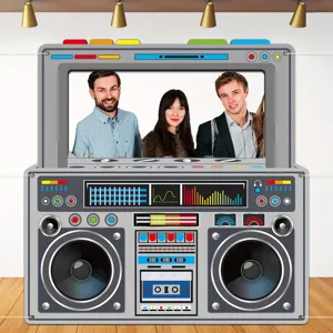 Retro-Ghetto-Blaster-Fotobox-Requisiten-Hintergrundbanner für bunte Vintage-Partydekorationen