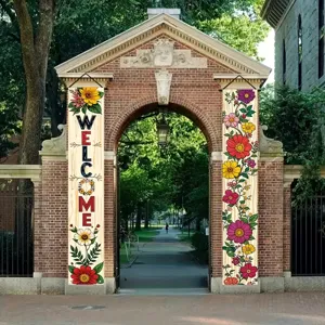 Kleurrijke pastorale veranda-banners met Welcome en bloemenprint voor tuin decoratie.