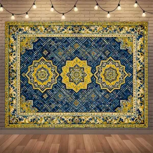 Fond de Photographie Royal Rétro Bleu Or Style Palais Motif Floral Fond en Polyester pour Fête Studio Décoration Murale Maison