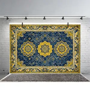 Toile de fond photo vintage bleu et or style royal avec motifs floraux pour décoration