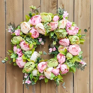 Künstlicher Pfingstrosen Blumenkranz Frühling Simulation Rosa Grün Girlande Für Hochzeit Hotel Haus Haustür Wanddekoration Pastoraler Blumenschmuck