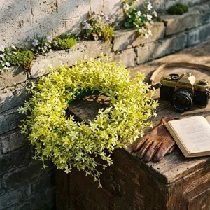 Frischer gelb-grüner künstlicher Kranz für Garten- und Türaufhängung Dekoration